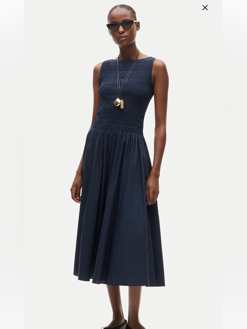 NWT J.Crew Lina smocked midi dress Navy Blue Size XXSP